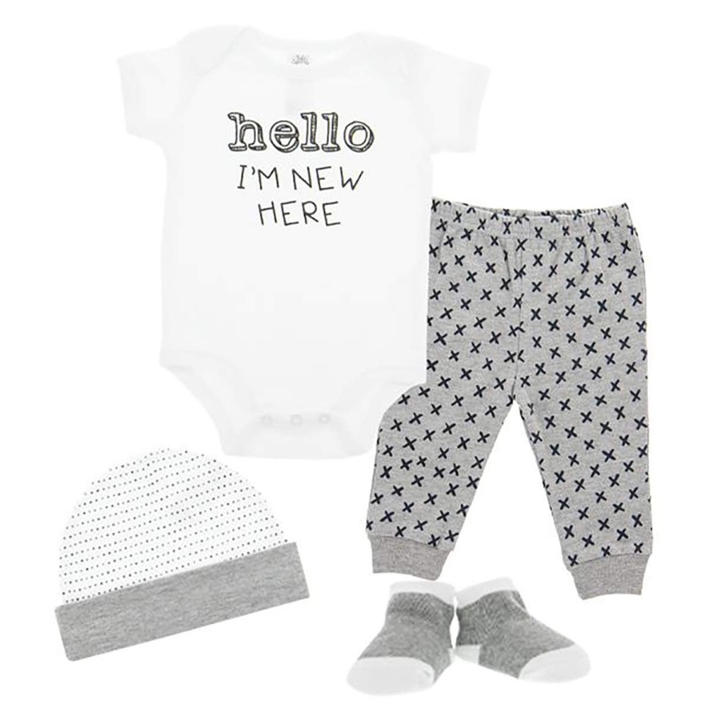 Newborn Baby Girl Boy Hello I'm New Clothing Layette Gift Set Essential Bodysuit